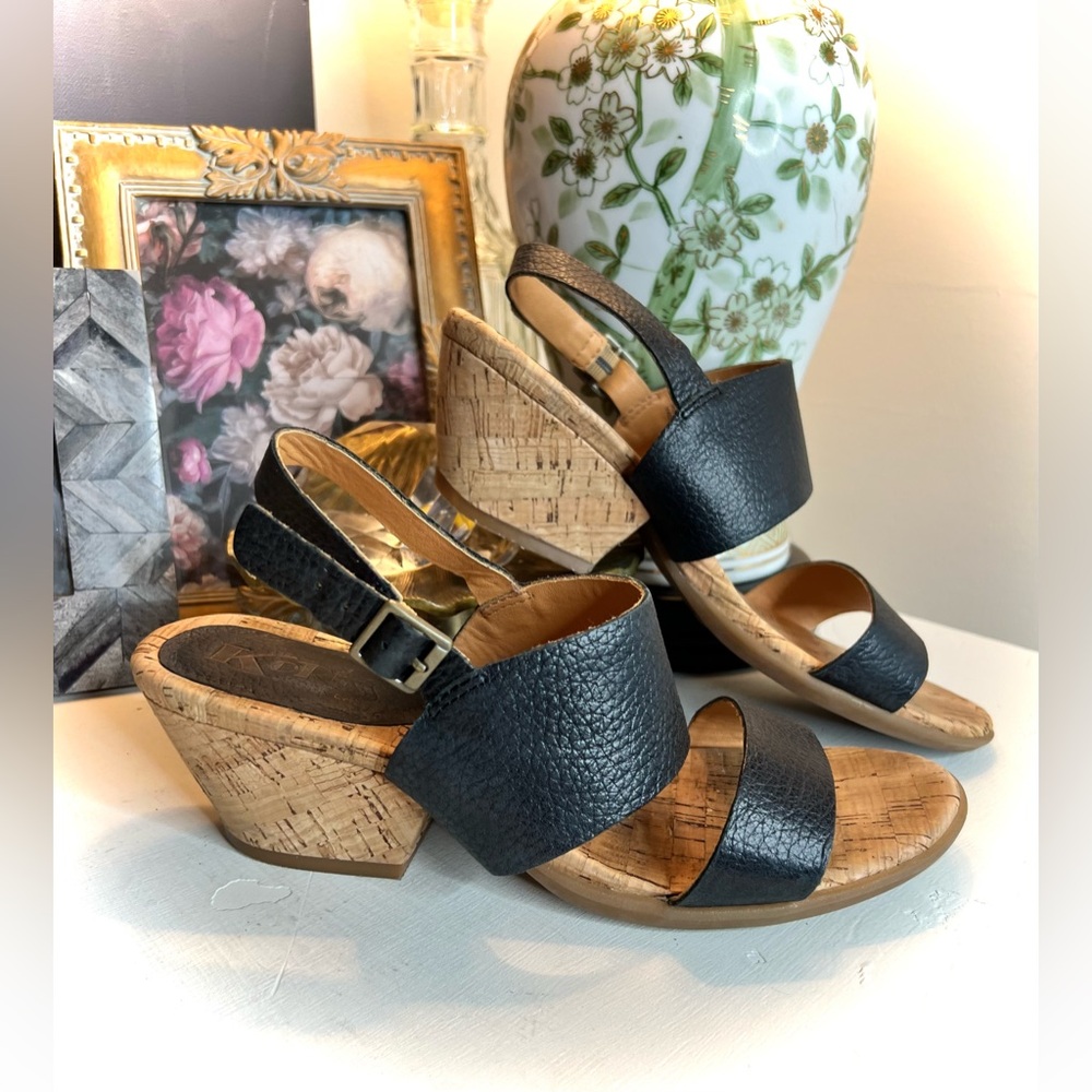 Kork-Ease Korks Vienna Black Leather Slingback Buckle Cork Sandals